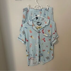 Kate Spade “New York” Print Light Blue Shorts Pajama Set - Size Large